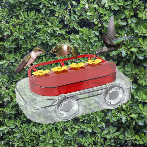 Window Hummingbird Feeder, Strong Suction Cup Hummingbird Feeder with 4 Feeding Ports, Easy to Clean and Refill Plastic Humming Bird Feeder, 1 Pac...